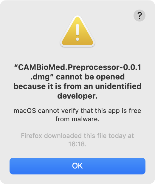 Unidentified developer warning